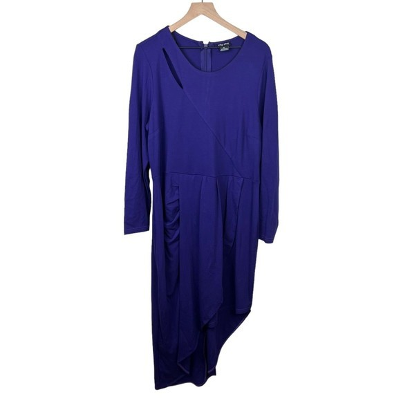 City Chic Womens Purple‎ Long Sleeve Asymmetrical Peek-A- Boo Dress Plus Size 18 - Picture 1 of 5